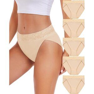 Womens Underwear Cotton Bikini Panties High Cut Lace Panty Stretch Soft Hipster
